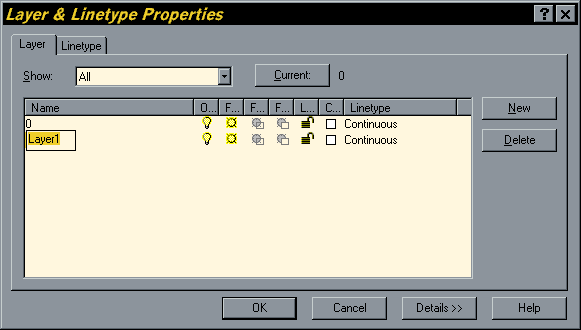 Layer & Linetype Properties Dialogue Box